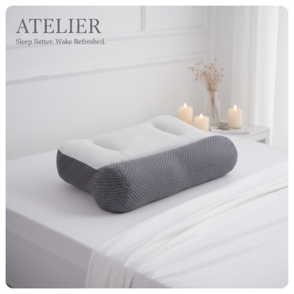 Atelier Cervical Support Pillow on white linen bedding